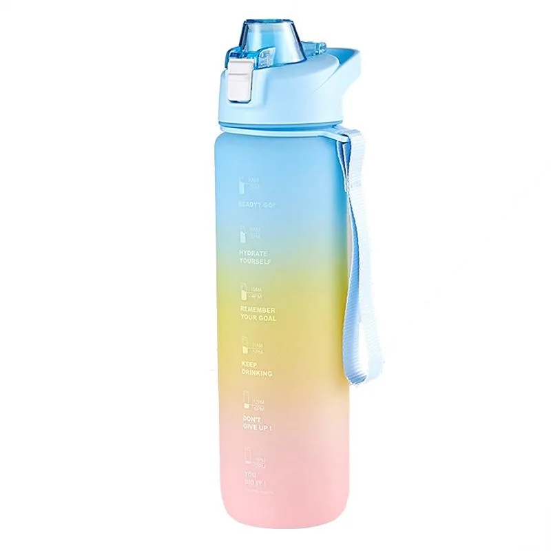 1000ml Large Capacity Gradient ColorsPlastic Sports Water Cup