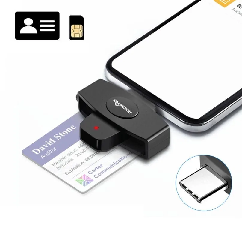 Rocketek CSCR3 Smart CAC Card Reader Type-c Bank Tax Declaration SIM Card/IC Card ID Card Reader(Black)