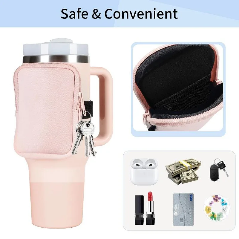 Water Cup Sided Storage Pockets With Zipper Fit For 40Oz Tumbler Single Pocket