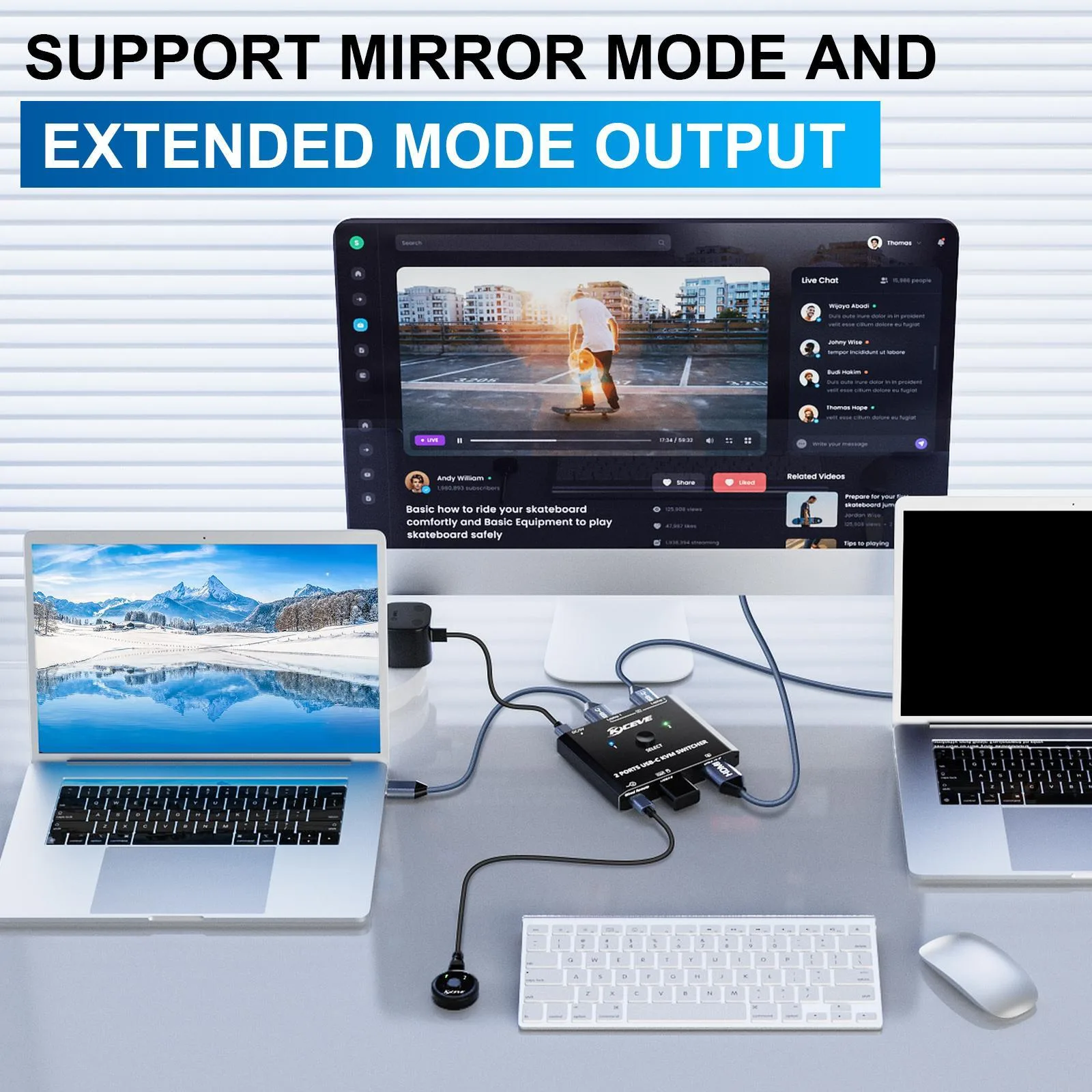 KCEVE KC-C201H 2 Type-C Input 1 Output KVM Switch Support 4K 60Hz