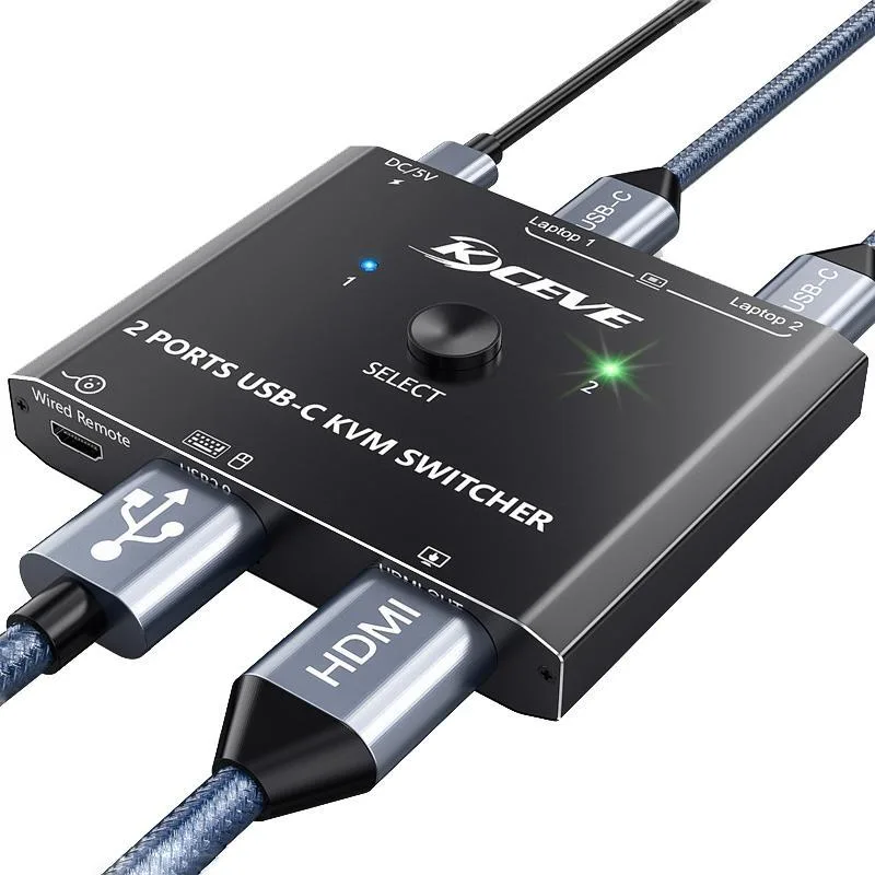 KCEVE KC-C201H 2 Type-C Input 1 Output KVM Switch Support 4K 60Hz