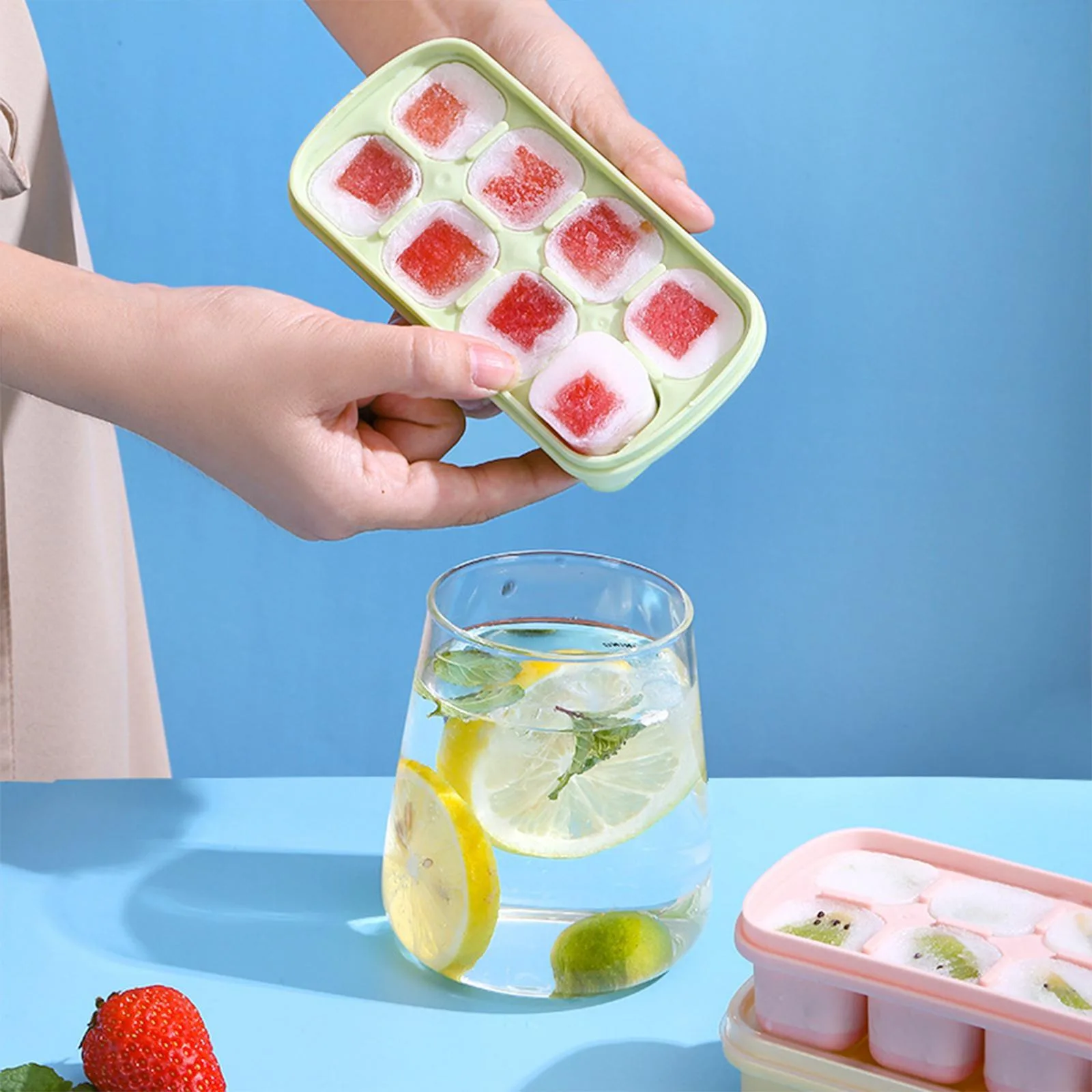 LsCook TPE Ice Tray Jelly Yogurt Ice Cube Mold(Green)