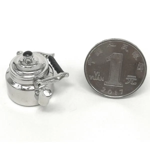 Dollhouse Miniature Metal Tea Kettle Pot Classic Pretend Play Furniture Toys for Kitchen Accessory