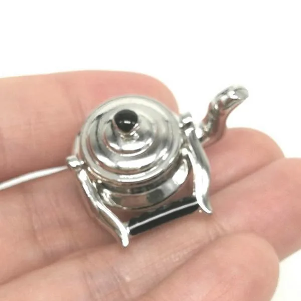 Dollhouse Miniature Metal Tea Kettle Pot Classic Pretend Play Furniture Toys for Kitchen Accessory