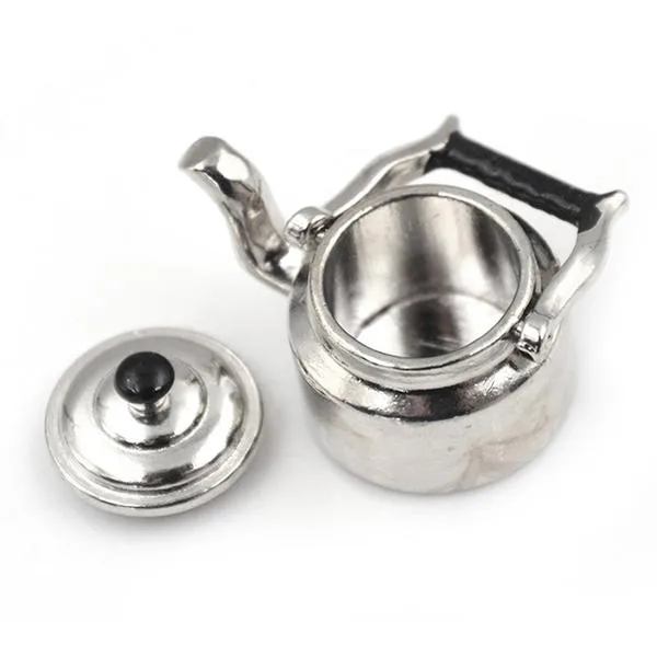 Dollhouse Miniature Metal Tea Kettle Pot Classic Pretend Play Furniture Toys for Kitchen Accessory