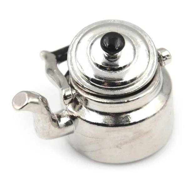 Dollhouse Miniature Metal Tea Kettle Pot Classic Pretend Play Furniture Toys for Kitchen Accessory