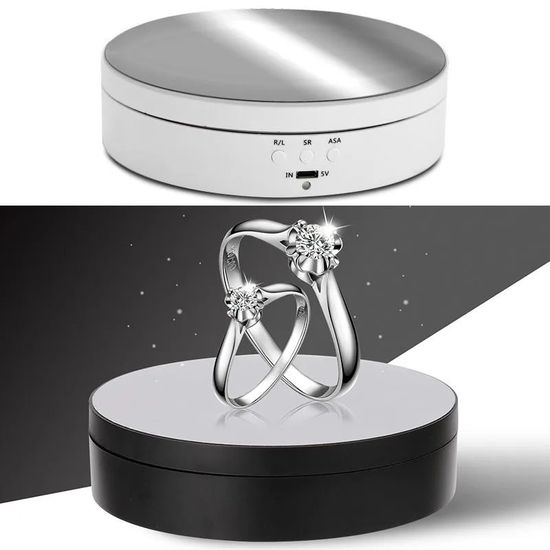 13.8cm Mirror Style USB Charging Smart 360 Degree Rotating Turntable Display Stand Video Shooting Props Turntable for Photography, Load 3kg(White)
