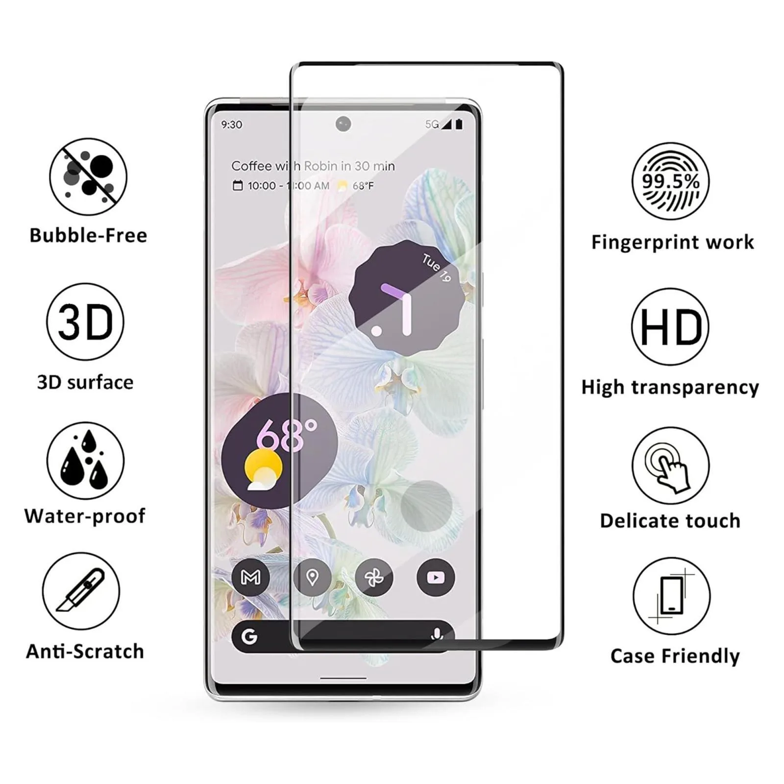 Kalebol Curved High-Aluminum Screen-Printed Full-Coverage Anti-Fingerprint Black-Bordered HD Tempered Glass Film