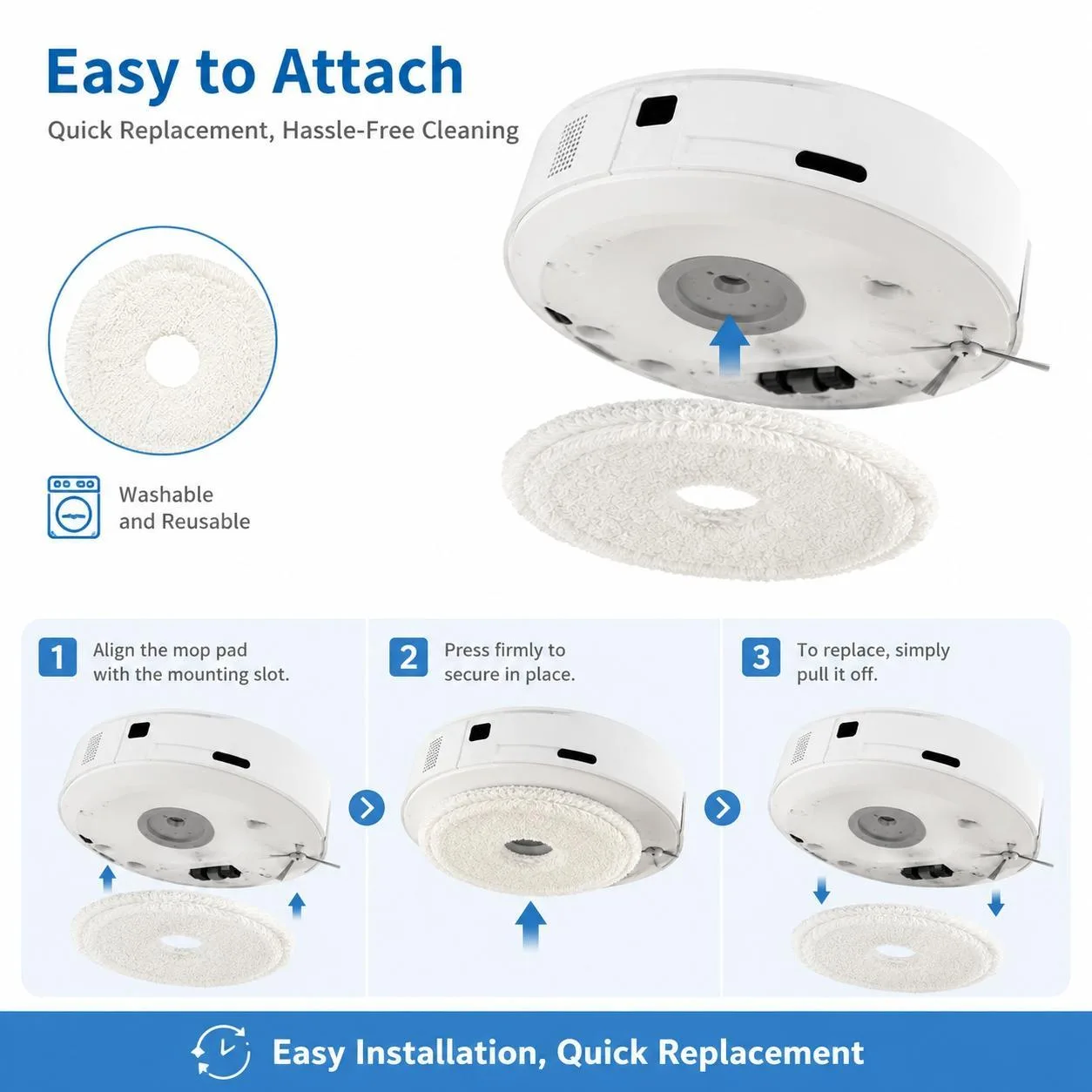 For Xiaomi Mijia Omni Robot Vacuum Mop B101CN / 1S / 2 / 2S Replacement Parts, White Fine Mop Pad
