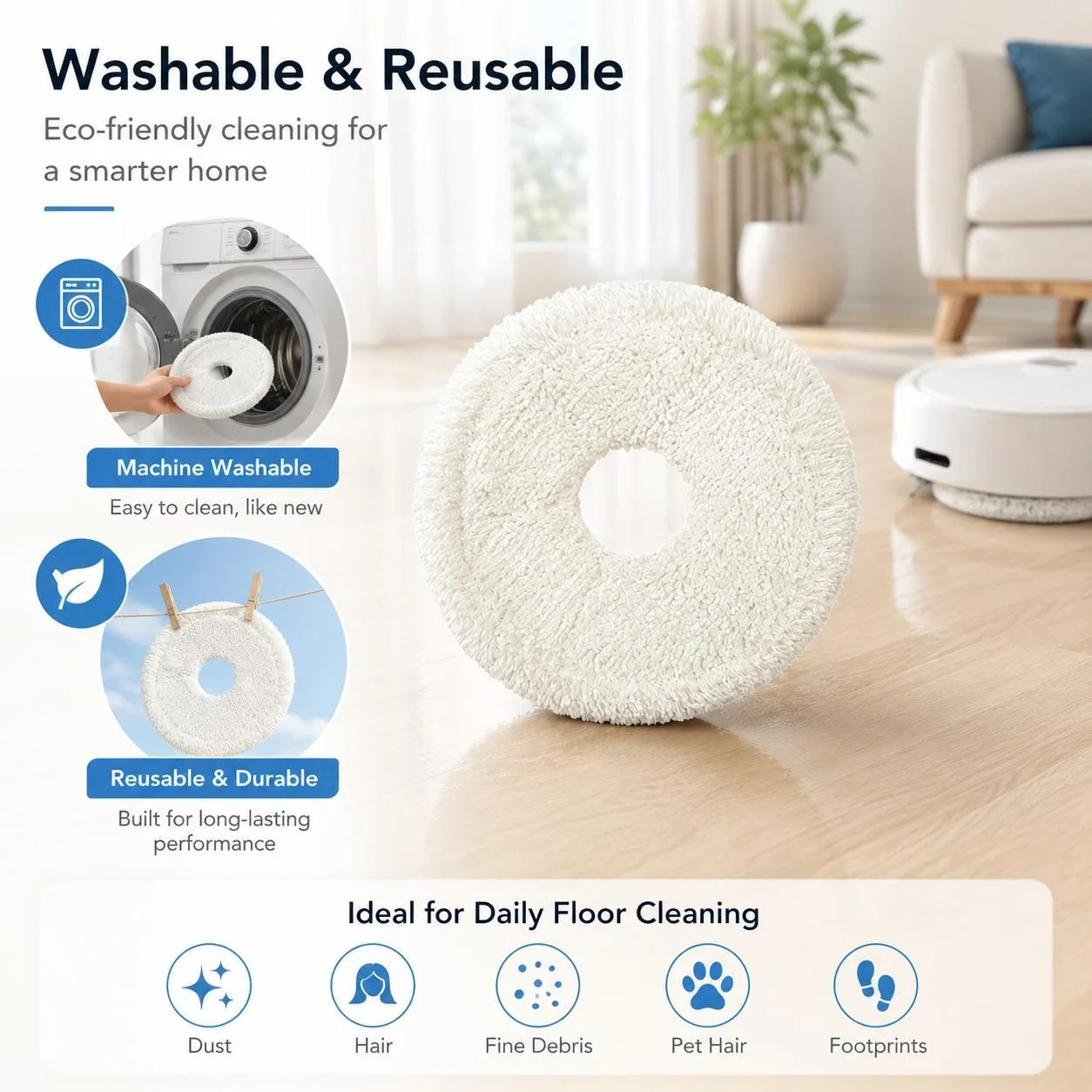 For Xiaomi Mijia Omni Robot Vacuum Mop B101CN / 1S / 2 / 2S Replacement Parts, White Fine Mop Pad
