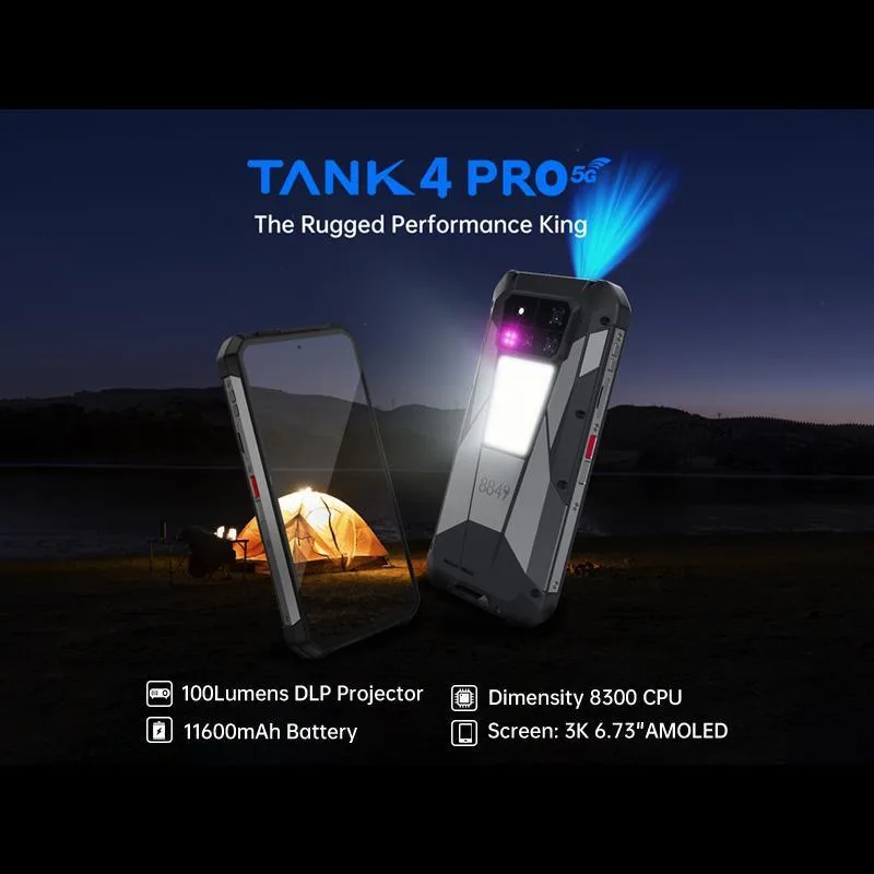 [HK Warehouse] Unihertz Tank 4 Pro Projector Rugged Phone, 16GB+512GB, Night Vision, 6.73 inch Android 14 Dimensity 8300 Octa Core, Network: 5G, NFC (Black)