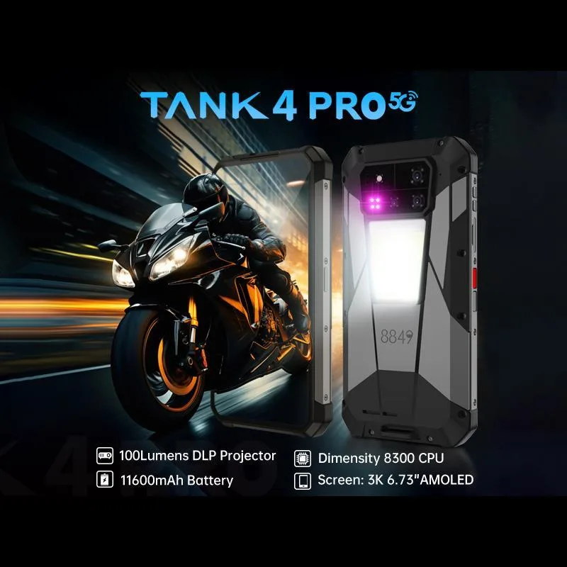 [HK Warehouse] Unihertz Tank 4 Pro Projector Rugged Phone, 16GB+512GB, Night Vision, 6.73 inch Android 14 Dimensity 8300 Octa Core, Network: 5G, NFC (Black)