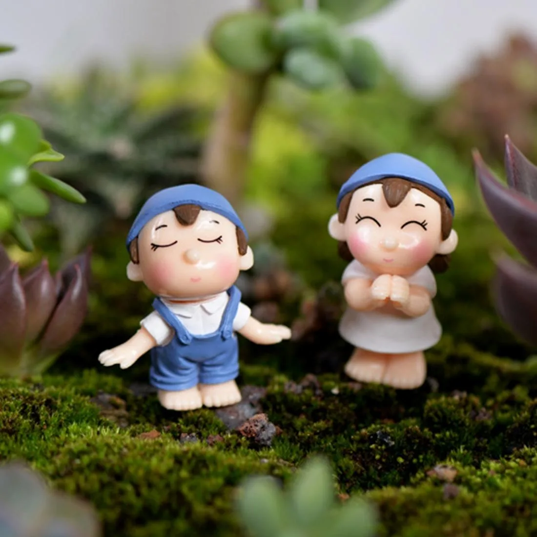 Lovers Smile Garden Dollhouse Decoration Moss Micro Landscape PVC Ornaments(Blue)