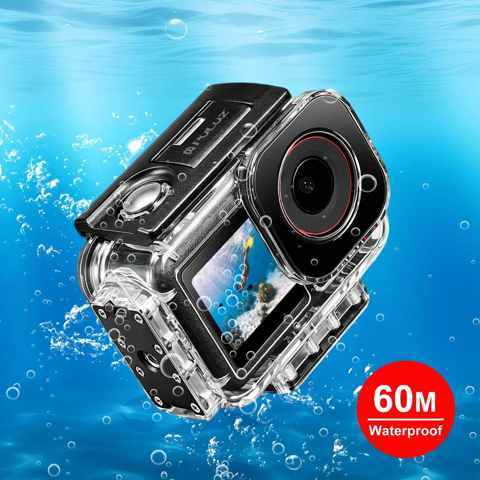 PULUZ 60m Waterproof Housing Diving Case Magnetic Quick-release Horizontal-Vertical Cover (Transparent)