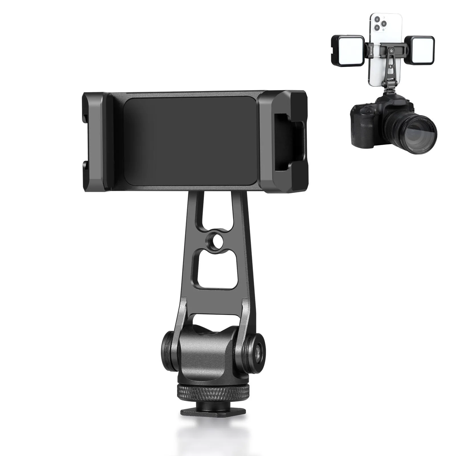 PULUZ Z-axis 360 Rotation Cold Shoes Aluminum Alloy Phone Clamp Holder Bracket (Black)