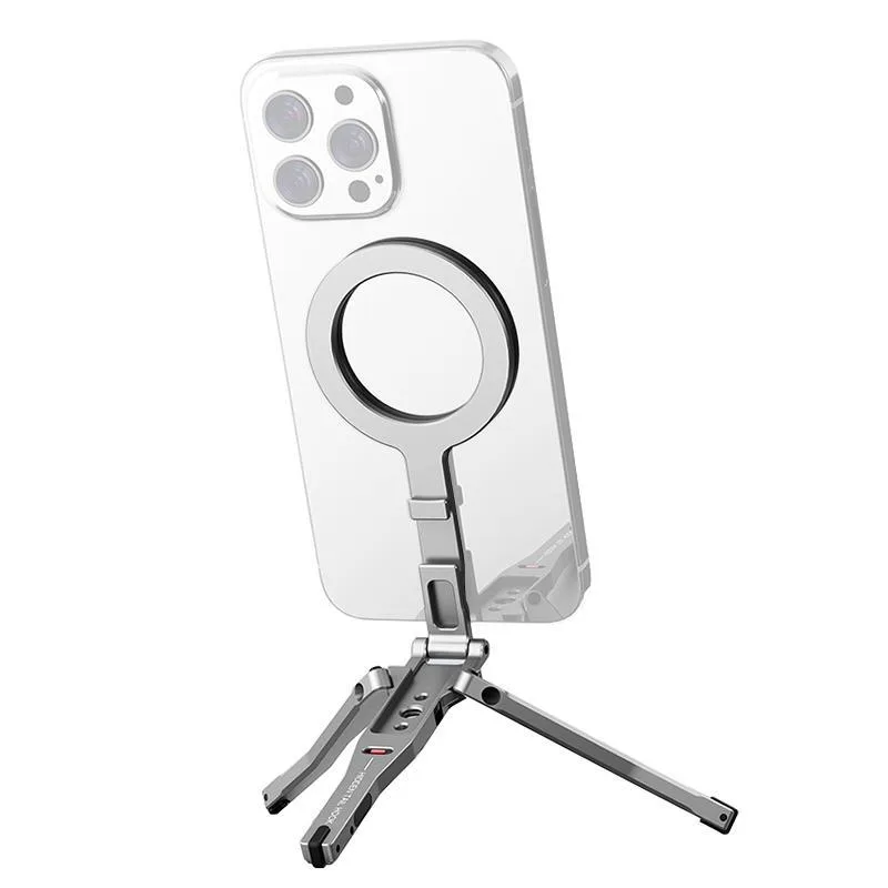 PULUZ Foldable MagSafe Magnet Tripod Desk Phone Mount Handle Bracket (Grey)