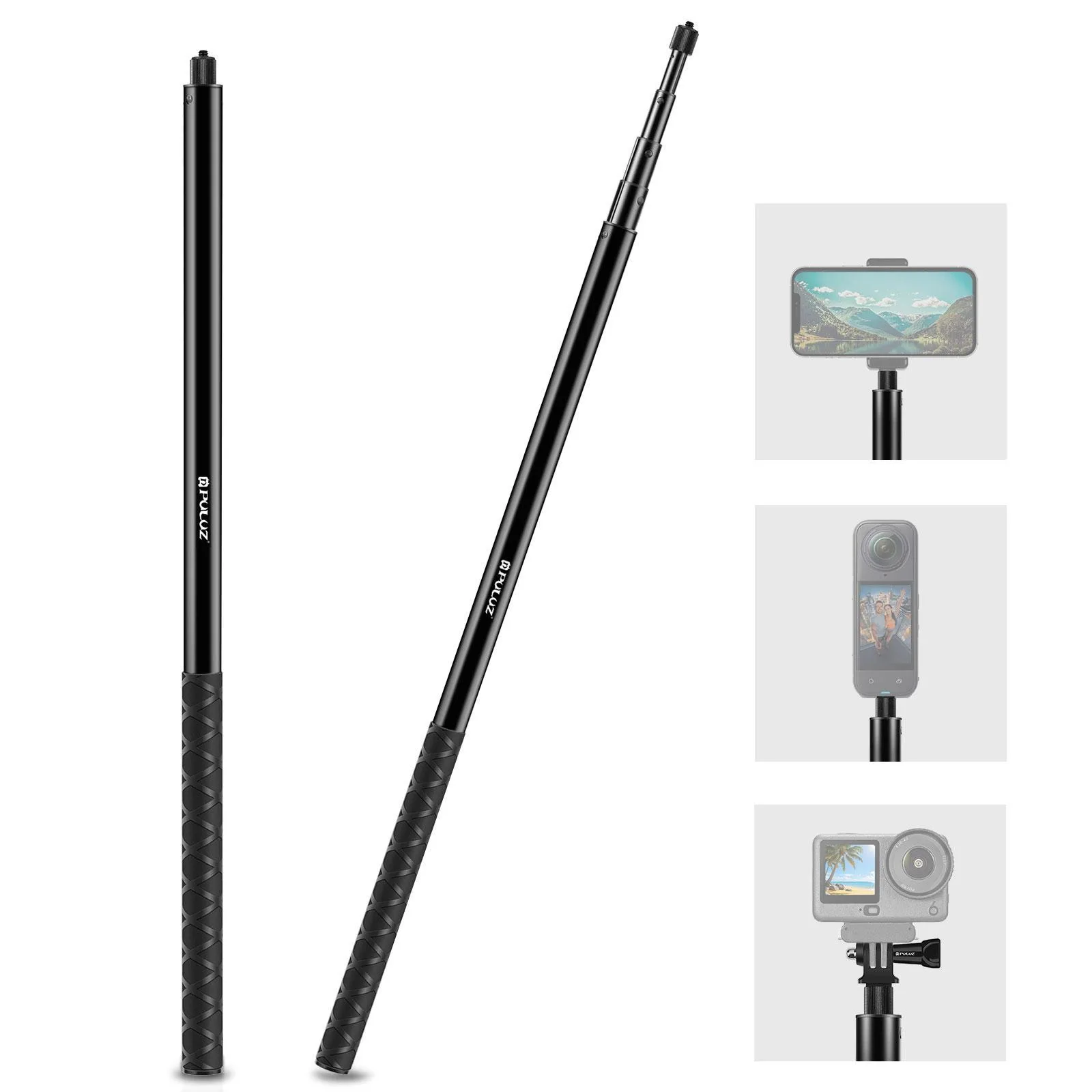 PULUZ 3m Metal Selfie Stick Monopod for Insta360 One RS / X2 / X3 / X4 / DJI Osmo 360 (Black)