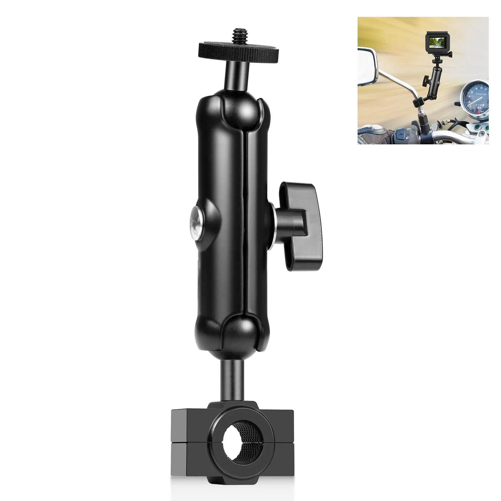 PULUZ Motorcycle Holder Rearview Mirror Fixed Mount for DJI, Insta360, GoPro and Other Action Cameras (Black)