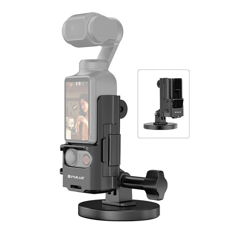 For DJI OSMO Pocket 4P / 4 / 3 PULUZ Protective Frame Magnetic Desktop Mount Angle Adjustable Base (Black)