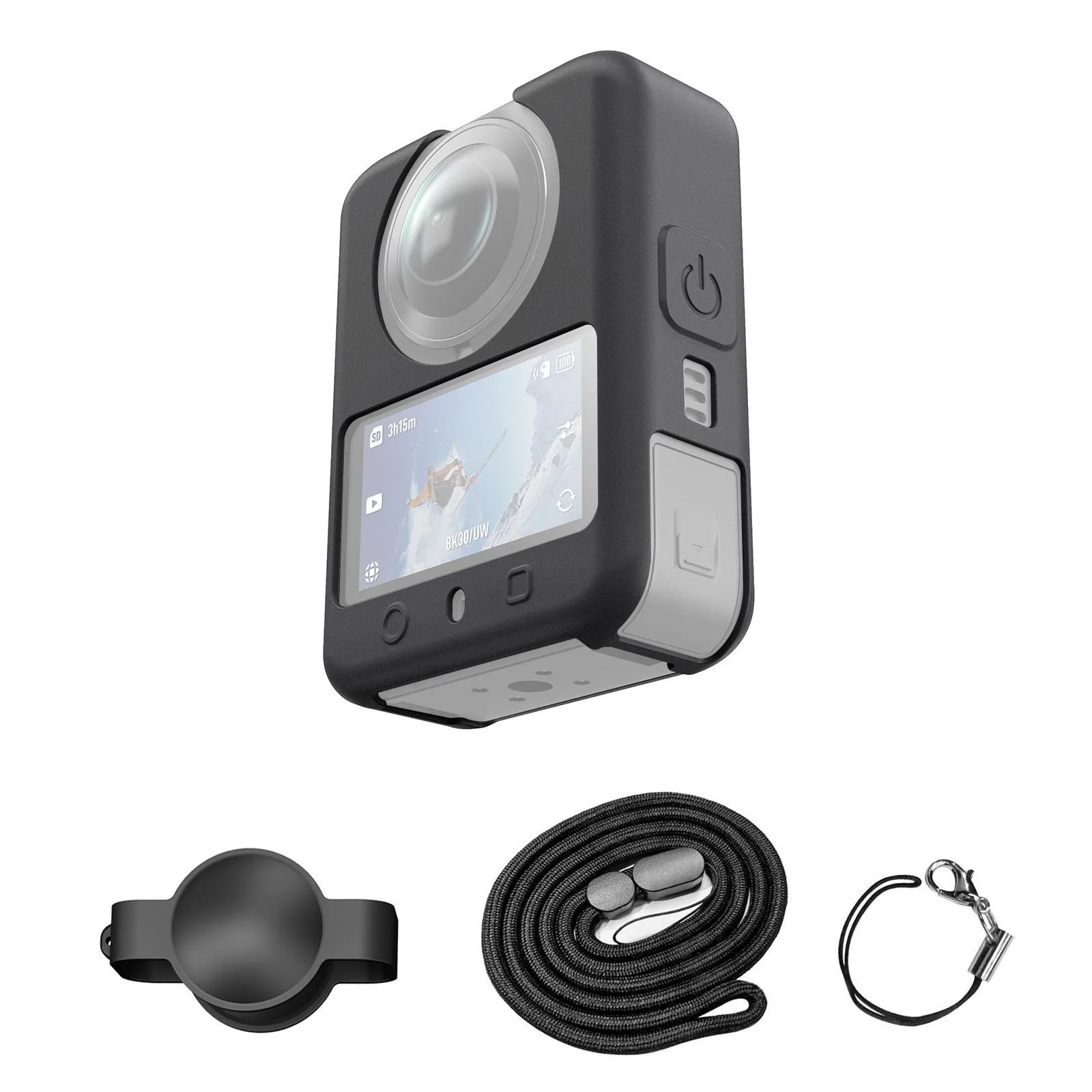 For DJI Osmo 360 / 360 II PULUZ Silicone Protective Cover with Lens Cover & Lanyard (Black)