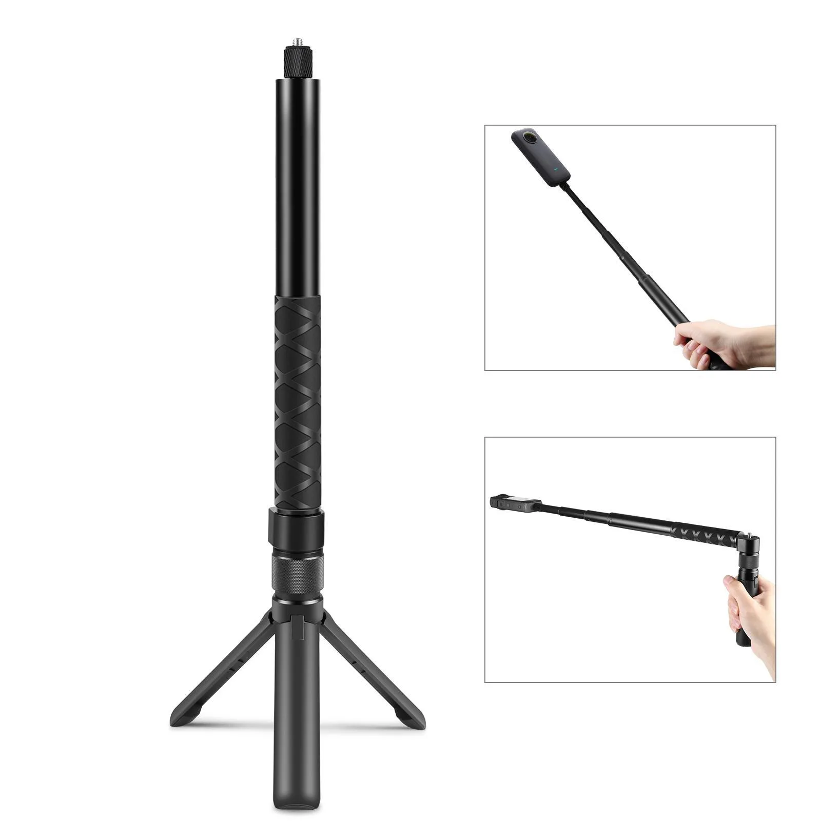For Insta360 X3 / X4 / X4 Air / X5 / DJI Osmo 360 PULUZ Rotary Handle Desktop Tripod Stand Selfie Stick Monopod (Black)
