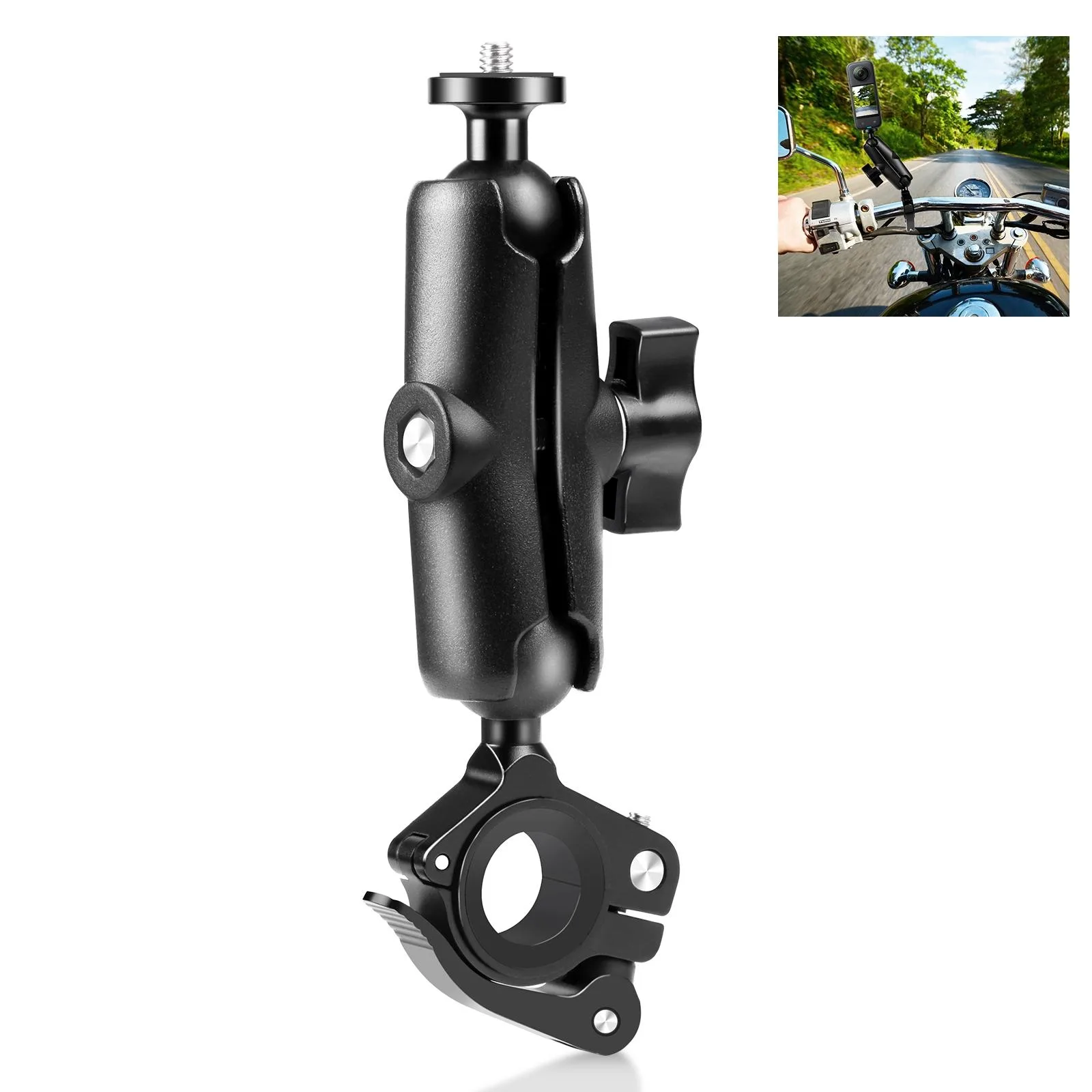 PULUZ Motorcycle O-Clip Quick Release Clamp Handlebar Fixed Mount Holder for DJI, Insta360, GoPro and Other Action Cameras(Black)