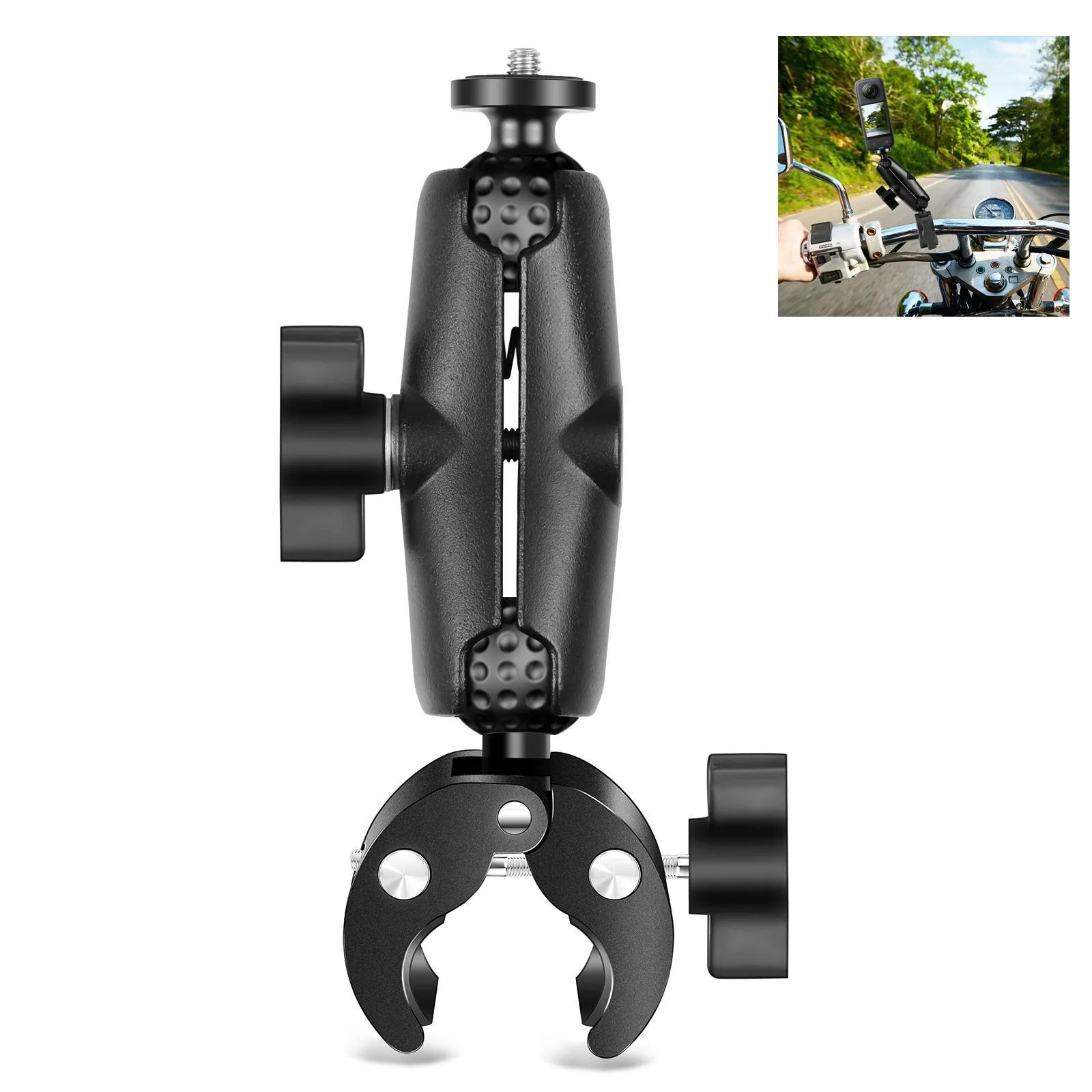 PULUZ Motorcycle Crab Clamp Handlebar Fixed Mount Holder for DJI, Insta360, GoPro and Other Action Cameras(Black)