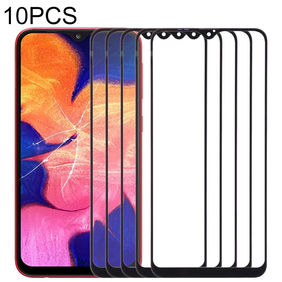 10pcs Front Screen Outer Glass Lens (Black)