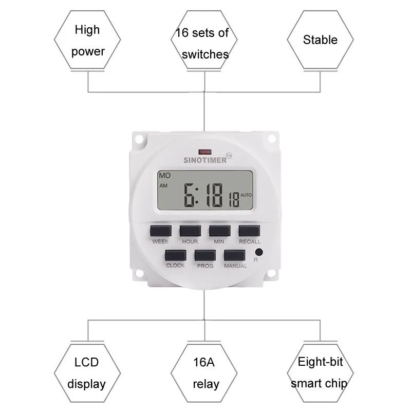 SINOTIMER Programmable Timer Switch Time Controller, Model: TM618H-4 12V