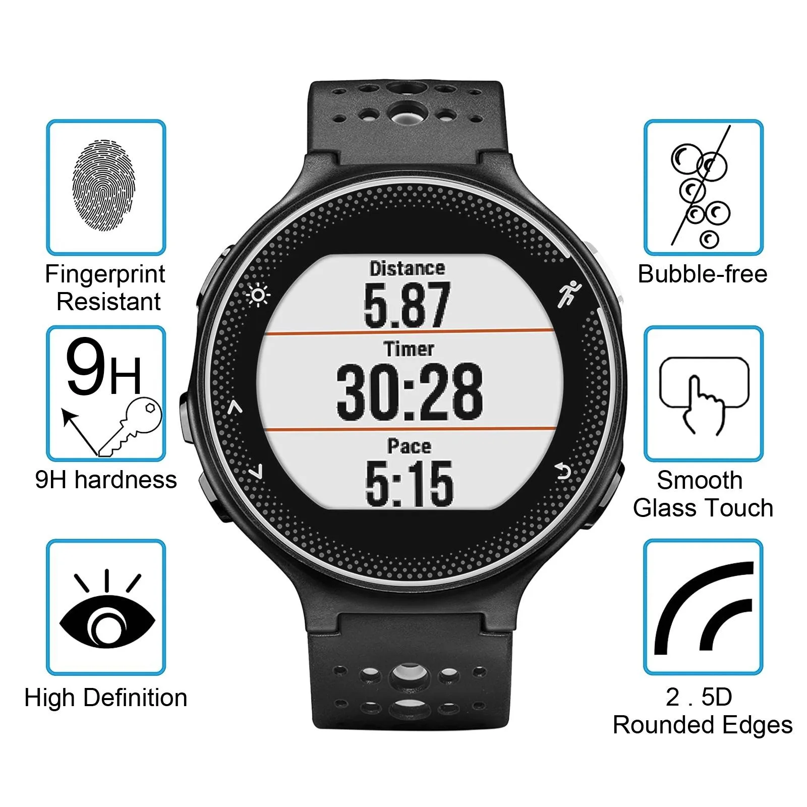 For Garmin Forerunner 235 0.26mm 2.5D 9H Tempered Glass Film Screen Protector