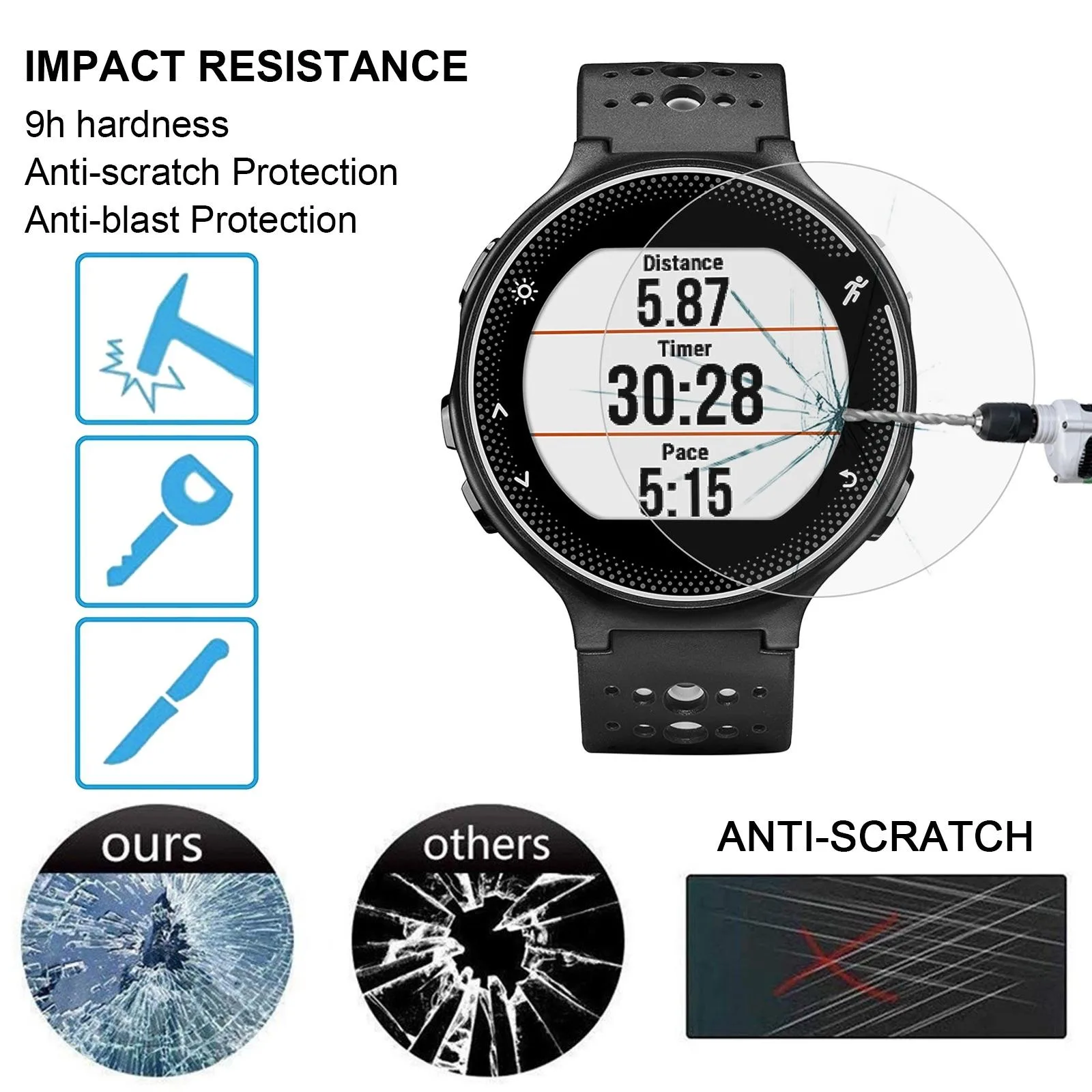 For Garmin Forerunner 235 0.26mm 2.5D 9H Tempered Glass Film Screen Protector