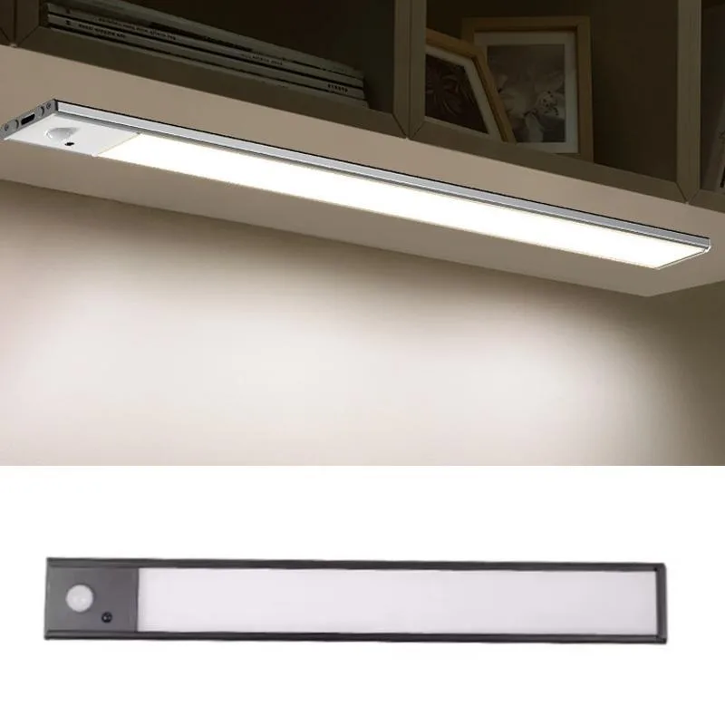 60cm Rechargeable Motion Sensor Light Bar Cabinet Wardrobe Lamp With Remote Control Black
