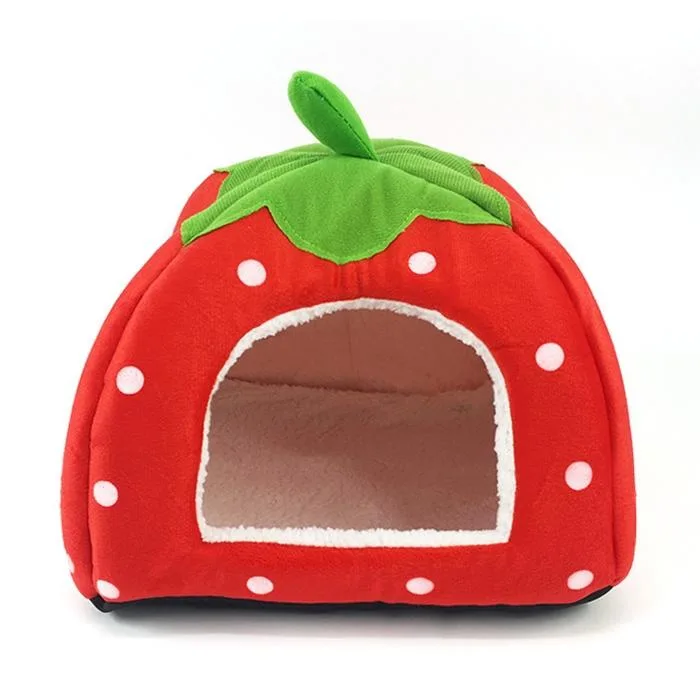 Strawberry Shaped Foldable Short Plush Pet House Nest, Size: L