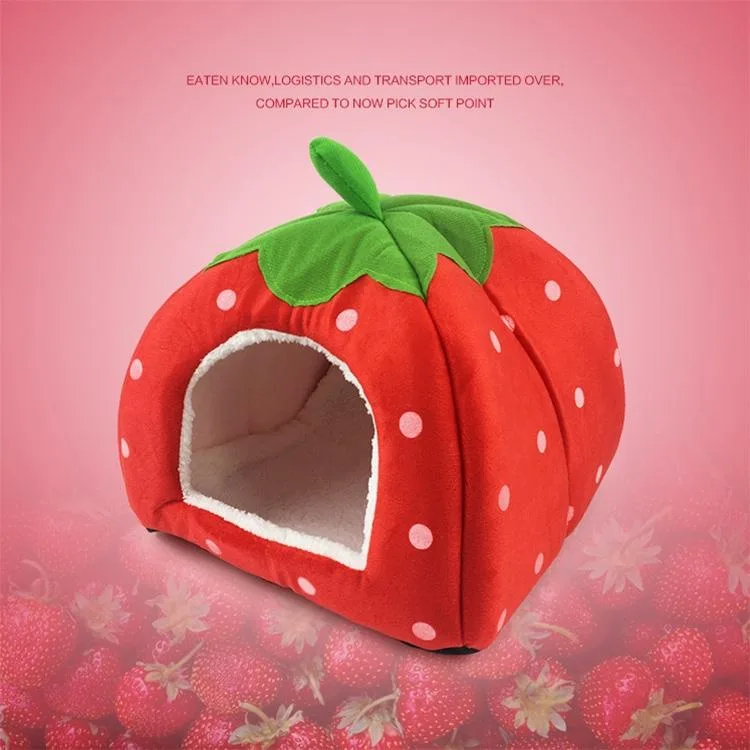 Strawberry Shaped Foldable Short Plush Pet House Nest, Size: L