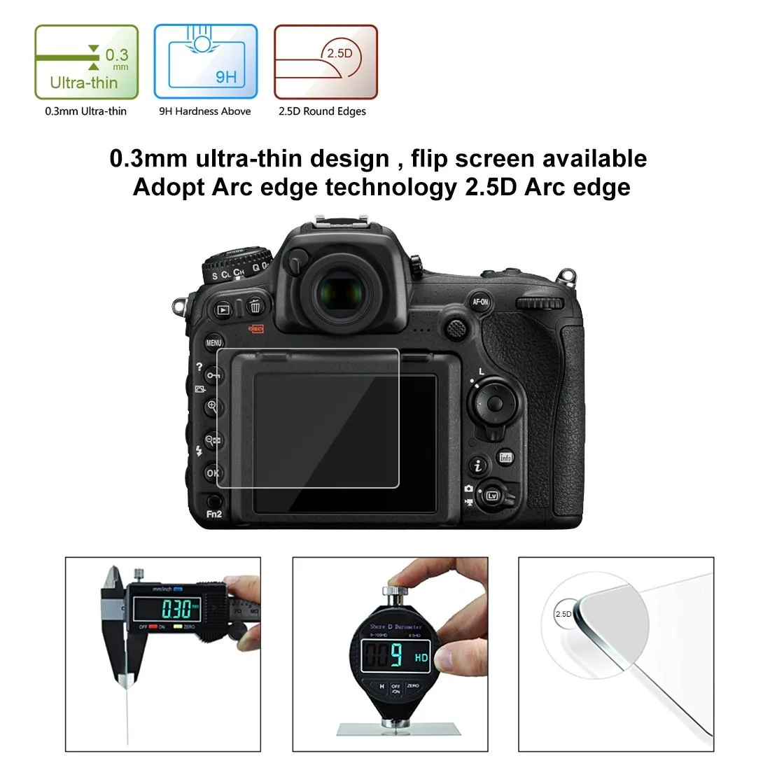 PULUZ 2.5D 9H Tempered Glass Film for Nikon D7100, Compatible with Nikon D5 / D500 / D7100 / D610 / D600 / D750 / D810 / D800 / D800E / D850 / D4S / D5200 / D5100 / P530 / P510 / D6 / D7200 / D780, Fujifilm HS33 / HS35 / GFX50S / S1700 / S1770 / S290