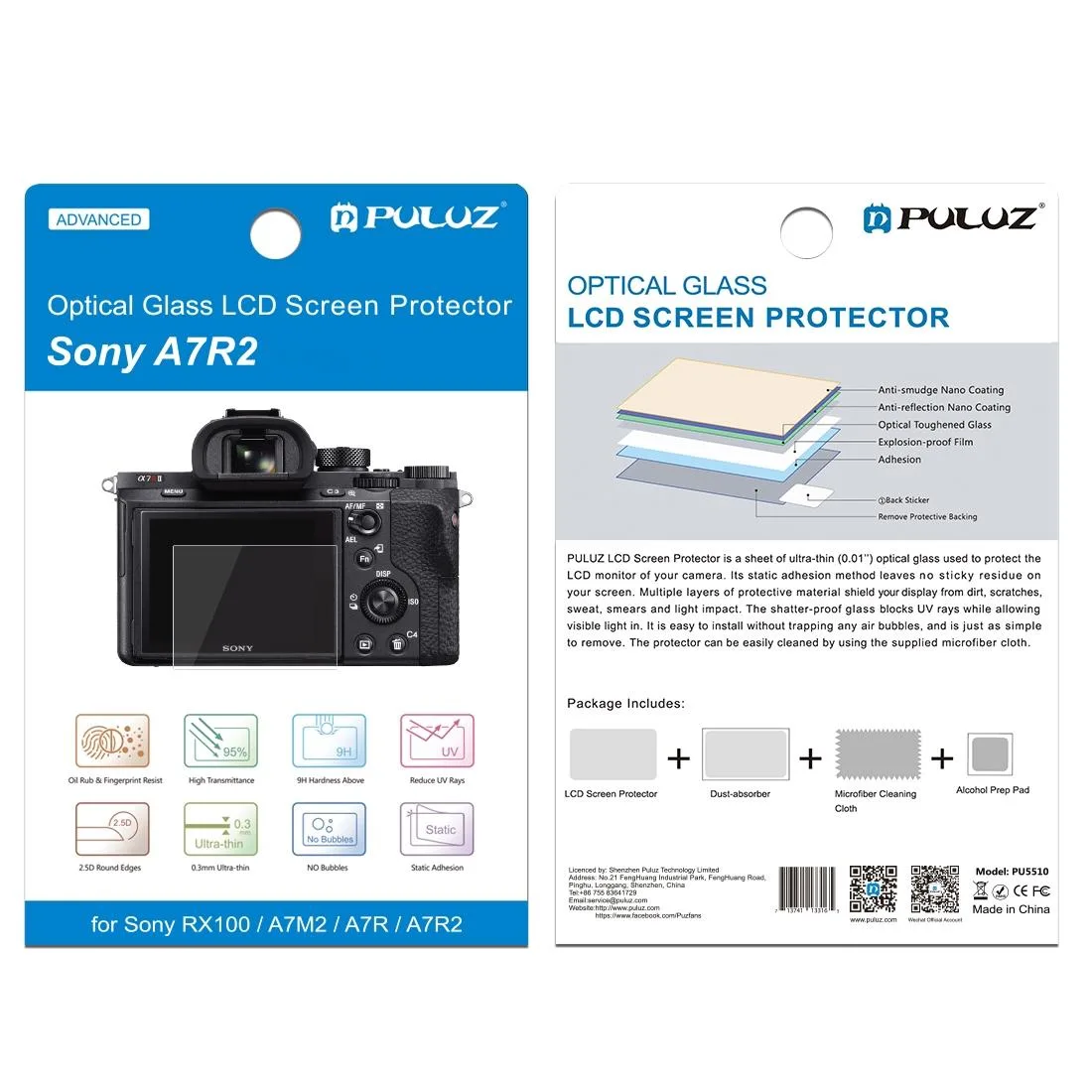 PULUZ 2.5D 9H Tempered Glass Film for Sony RX100, Compatible with Sony A9 / A7C / A7M2 / A7M2 / A7SM2 / A7III / A77 / RX1 / RX1R / RX10 / RX100/II/III/IV/V/IV / RX10IV/III/II / RX100M4 / RX100M5 / A99 / HX400 / HX300 / HX350 / A9II / RX100M7 / A7RV /
