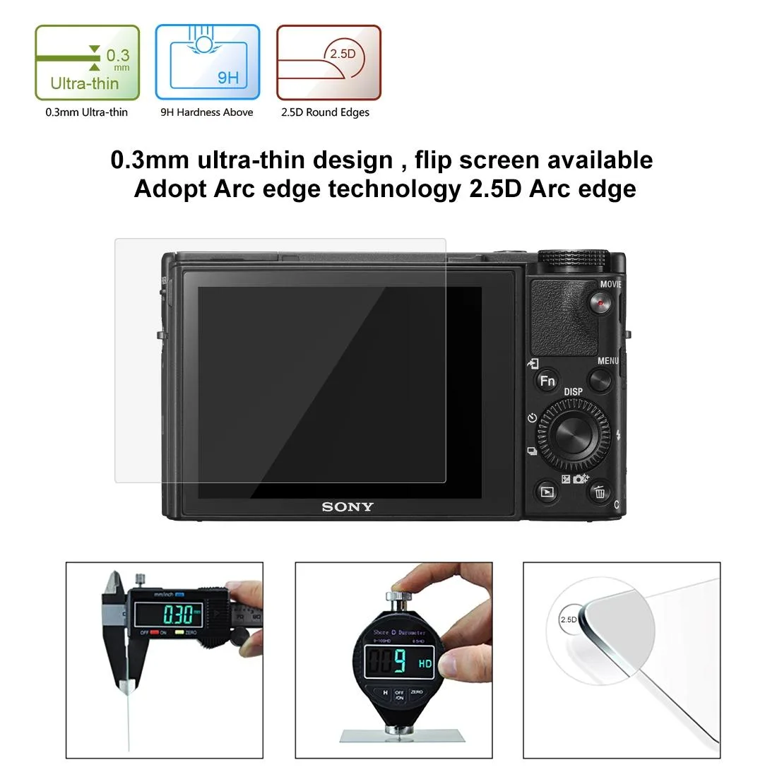 PULUZ 2.5D 9H Tempered Glass Film for Sony RX100, Compatible with Sony A9 / A7C / A7M2 / A7M2 / A7SM2 / A7III / A77 / RX1 / RX1R / RX10 / RX100/II/III/IV/V/IV / RX10IV/III/II / RX100M4 / RX100M5 / A99 / HX400 / HX300 / HX350 / A9II / RX100M7 / A7RV /