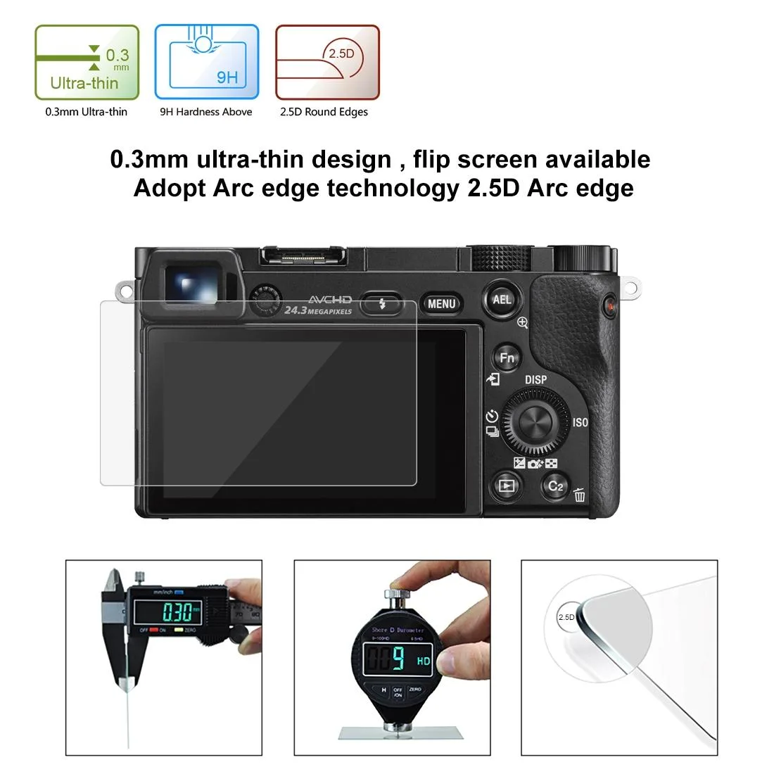 PULUZ 2.5D 9H Tempered Glass Film for Sony A6000, Compatible with Sony A6500 / A5100 / 6100 / A6600 / A5000 / A6400 / A6300 / A3000 / NEX-7/ NEX-6 / NEX-5N / NEX-3N / NEX5C / NEX-C3 / NEX-5T / H400, Panasonic W850K, Olympus TG850 / TG860 / TG870 PM2