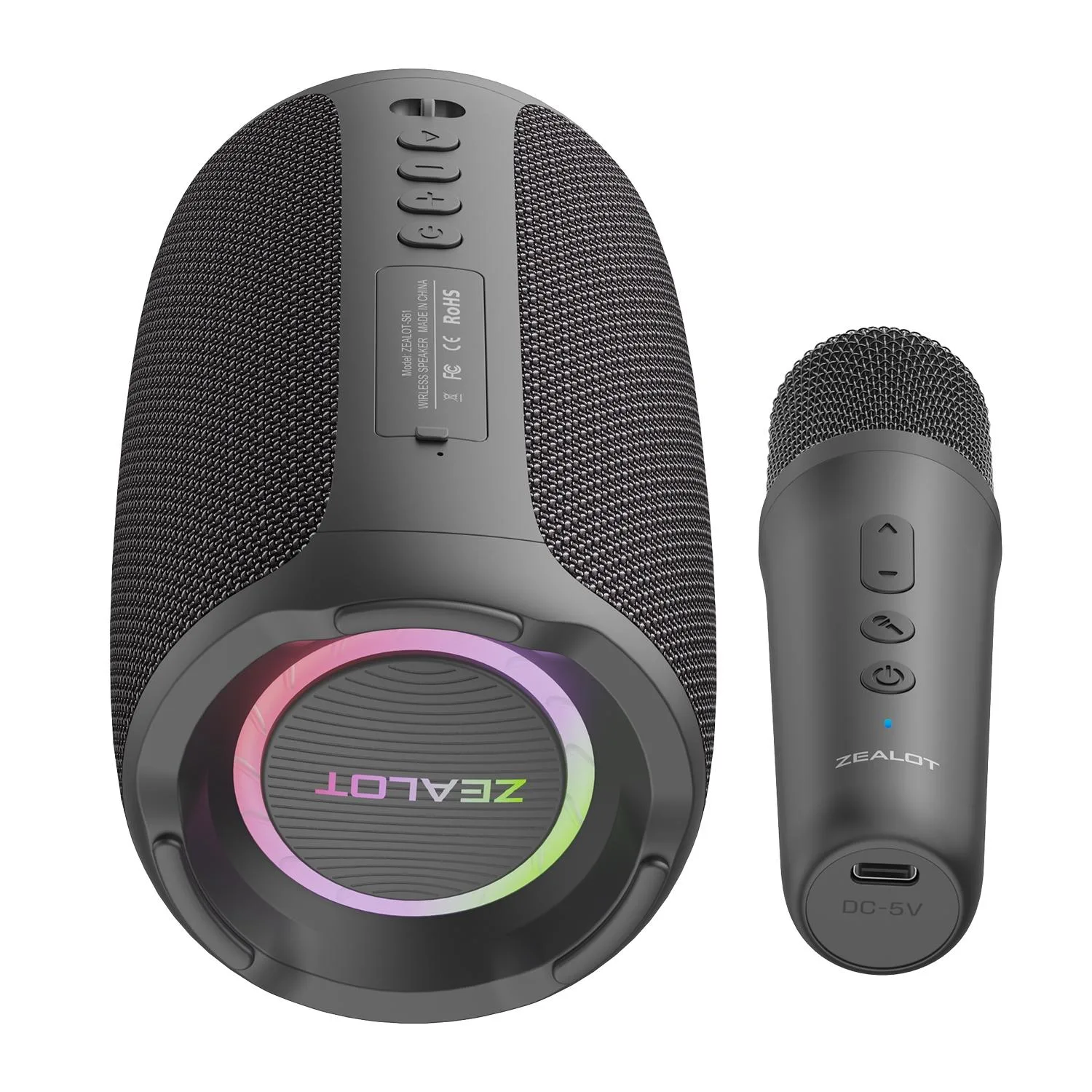 Zealot S61M RGB Rhythmic Light Karaoke Wireless Speaker, Style:Dual Mic(Black)