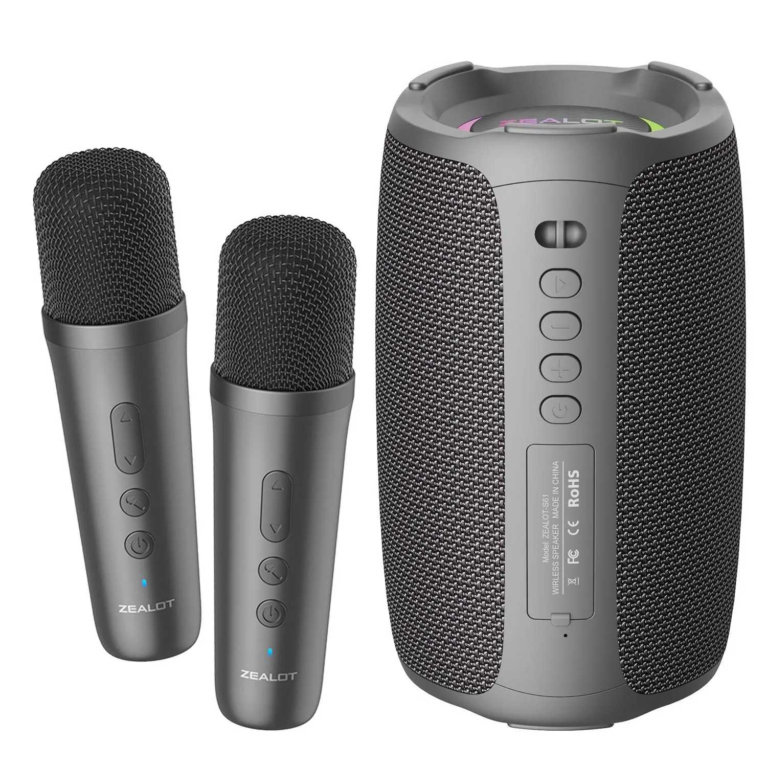 Zealot S61M RGB Rhythmic Light Karaoke Wireless Speaker, Style:Dual Mic(Black)