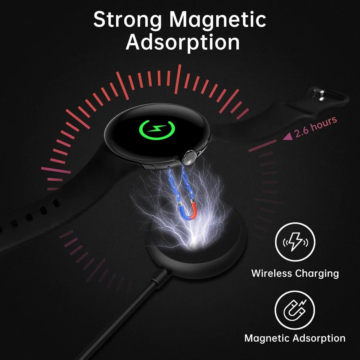 For Google Pixel Watch xDfind Smart Watch Magnetic Charging Cable, Length: 1m, Port:USB Port(Black)