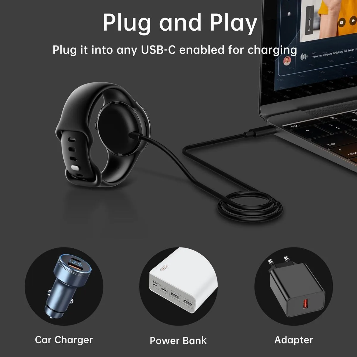 For Google Pixel Watch xDfind Smart Watch Magnetic Charging Cable, Length: 1m, Port:USB Port(Black)
