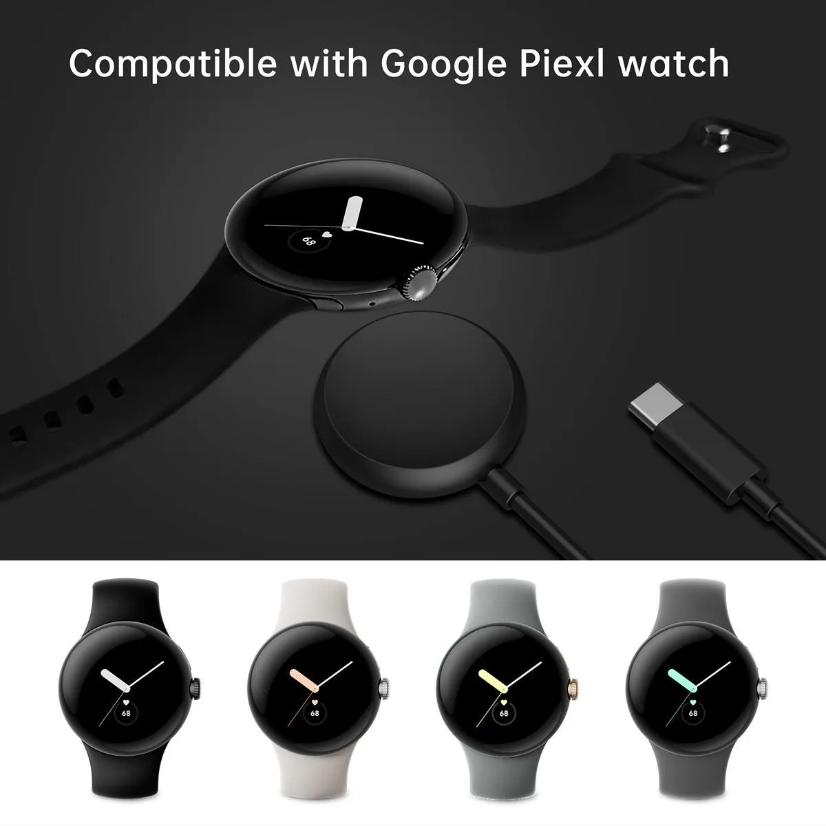 For Google Pixel Watch xDfind Smart Watch Magnetic Charging Cable, Length: 1m, Port:USB Port(Black)