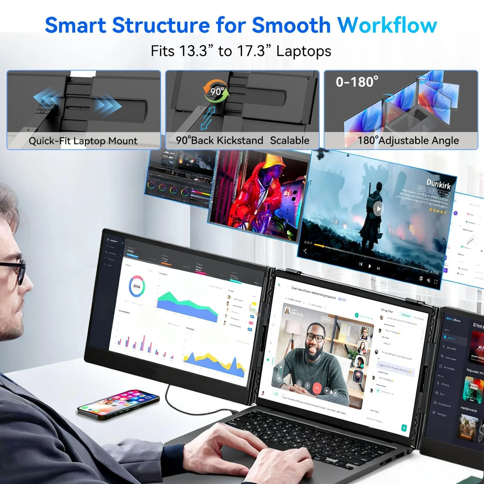 [HK Warehouse] Blackview DCM6 Pro 14 inch Dual Screen Portable Laptop Extension Monitor with Stand(Grey)
