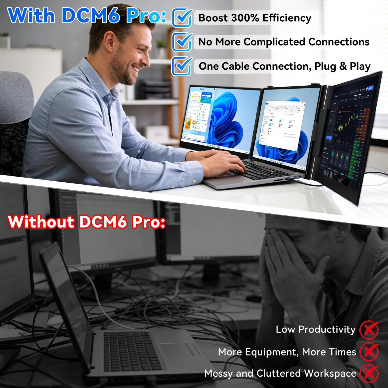 [HK Warehouse] Blackview DCM6 Pro 14 inch Dual Screen Portable Laptop Extension Monitor with Stand(Grey)