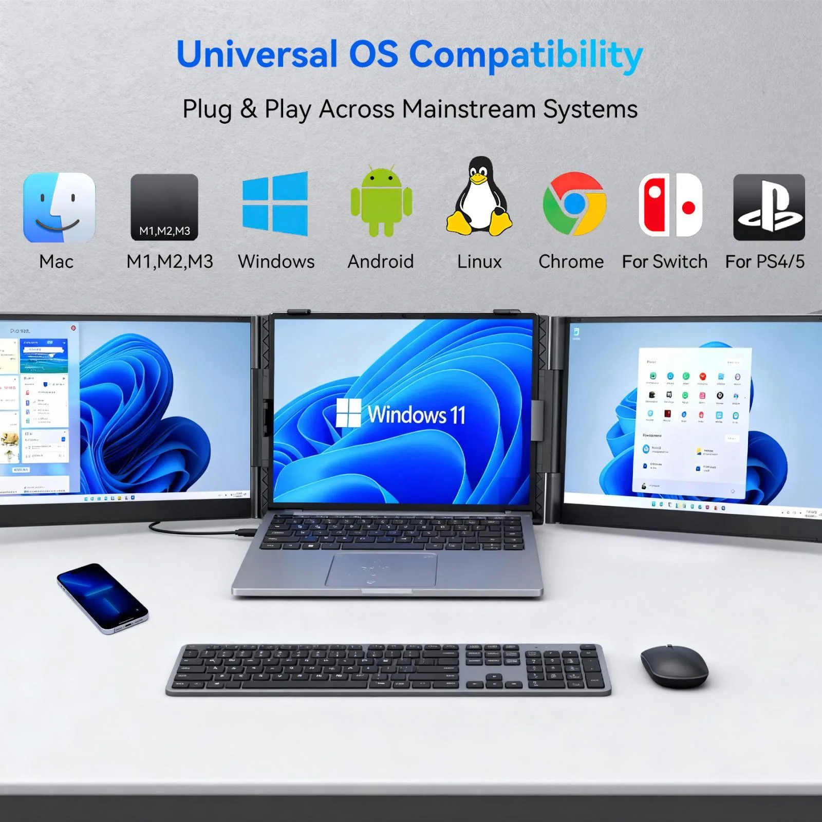 [HK Warehouse] Blackview DCM6 Pro 14 inch Dual Screen Portable Laptop Extension Monitor with Stand(Grey)