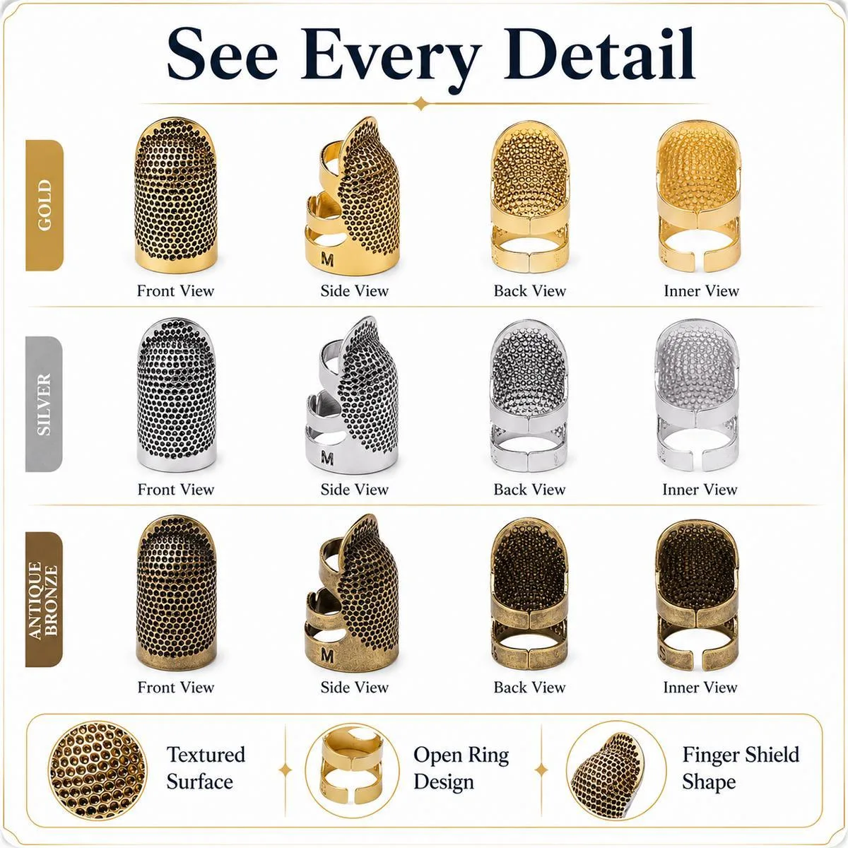 2pcs / Set S and M Household Adjustable Metal Sewing Thimble Finger Protectors(Random Color Delivery)