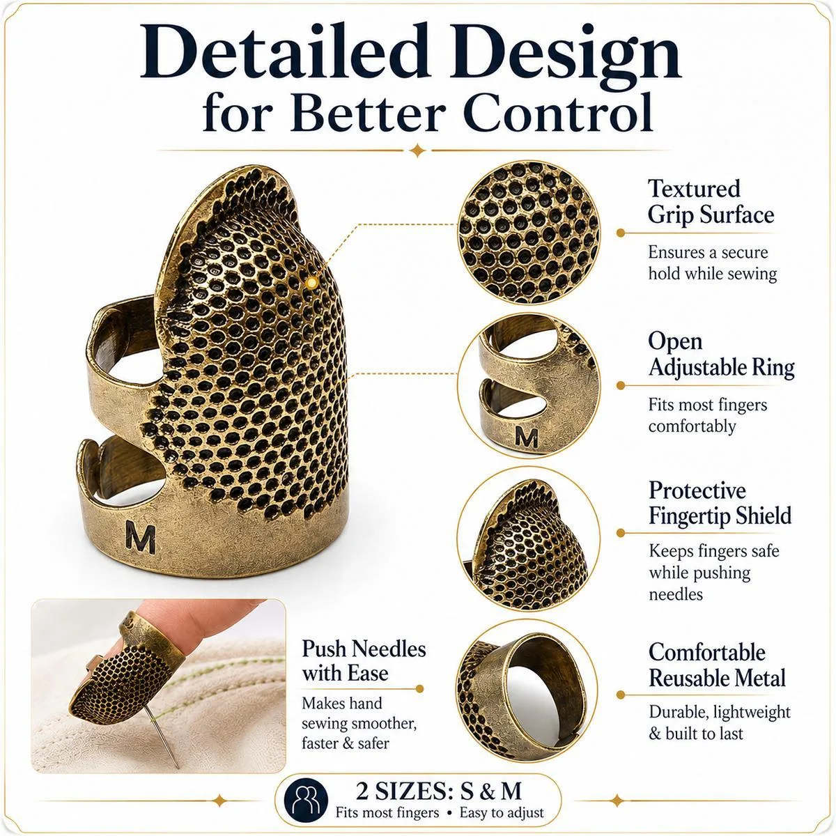 2pcs / Set S and M Household Adjustable Metal Sewing Thimble Finger Protectors(Random Color Delivery)
