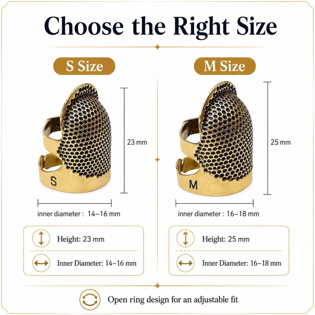 2pcs / Set S and M Household Adjustable Metal Sewing Thimble Finger Protectors(Random Color Delivery)