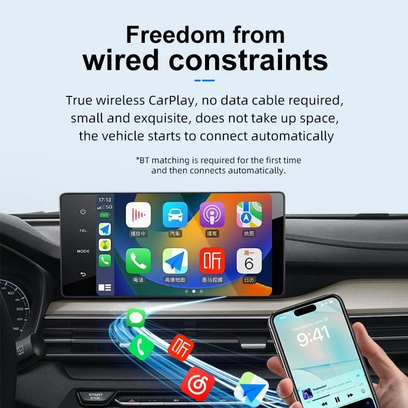 2 in 1 Car mini Smart Box Wired to Wireless BT5.4+5.8GHz Android Auto CarPlay Adapter(Black)